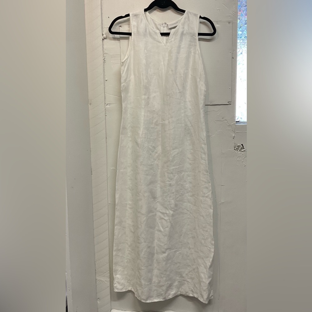 Liz Claiborne White Floral 100% Linen Sleeveless Maxi Dress